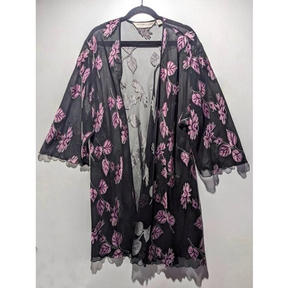 Vintage Victoria's Secret | Satin Leaf Applique Sheer Robe - Picture 1 of 7